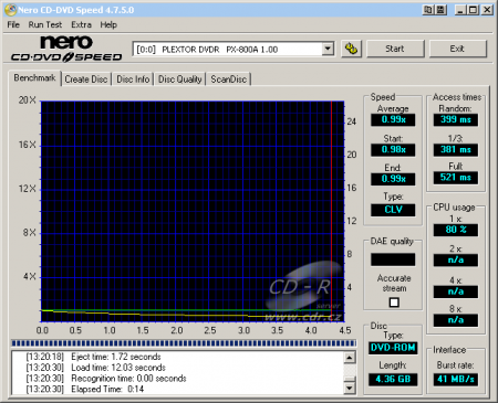 Plextor PX-800A - CDspeed čtení DVD-ROM silent