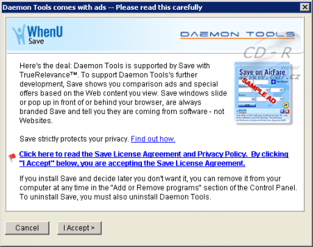 Daemon Tools Pro - instalace adwaru WhenU Save