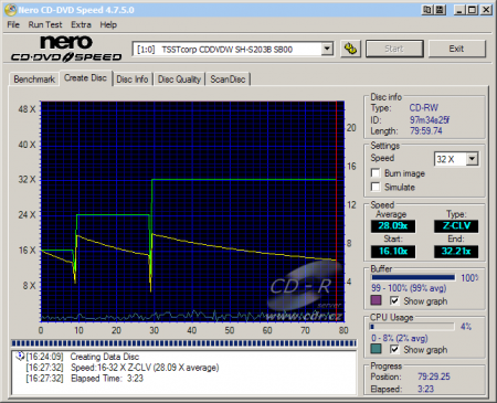 Samsung SH-S203B - CDspeed zápis CD-RW