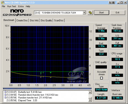 Toshiba TS-L802A - CDspeed čtení DVD-RAM