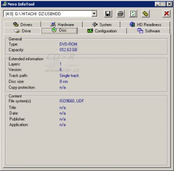Nero InfoTool - HDD: informace o disku
