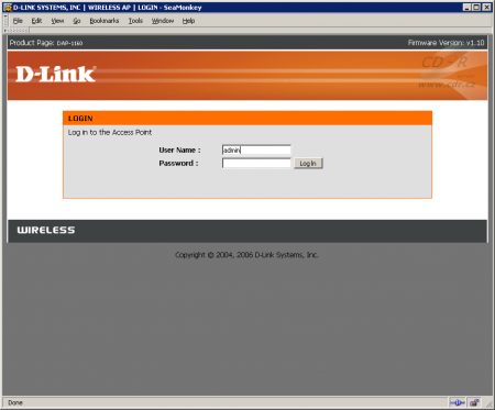 D-Link DAP-1160: přihlašovací stránka