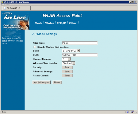 OvisLink WL-5460AP v2: Režim Access Point