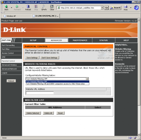 D-Link DAP-1160 v režimu WISP: Parental Control