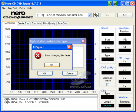 LG GGC-H20L - CDspeed čtení BD-ROM - chyba při volbě vrstvy hybr
