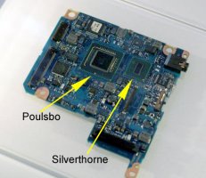 Deska jednoho z MID - platforma Menlow, čipset Poulsbo, procesor
