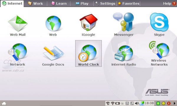 Plocha linuxového operačního systému v ASUS Eee PC