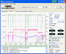 Pioneer DVR-215 - CDspeed zápis DVD+R DL Verbatim 8×@10×