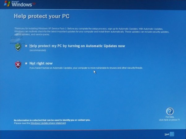 První obrazovka po instalaci SP3 RC2 Refresh na Windows XP a res
