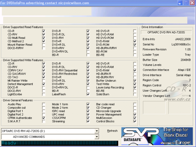 Optiarc AD-7203S - DVDinfo Pro