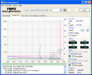 Optiarc AD-7203S - CDspeed zápis DVD-RAM 5× s verifikací