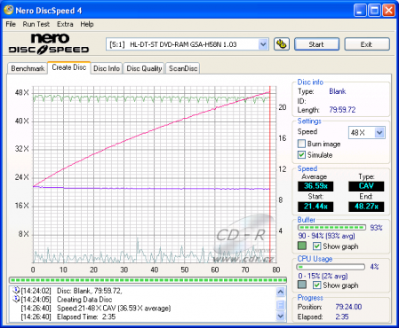 LG GSA-H58N - CDspeed zápis CD-R