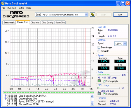 LG GSA-H58N - CDspeed zápis DVD-RAM 12× s verifikací