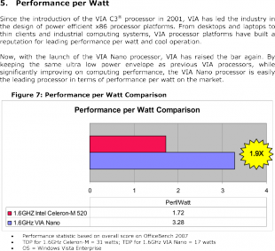 VIA Nano vs. Intel Celeron M - Performance per Watt