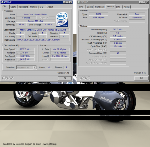 Ukázka C.I.A. 2 při plné zátěži programem CineBench