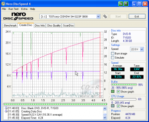 Samsung SH-S223F - CDspeed zápis DVD-R TY 16×@22×