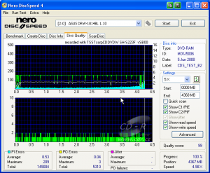 Samsung SH-S223F - CDspeed kvalita zápisu DVD-RAM Maxell 5×