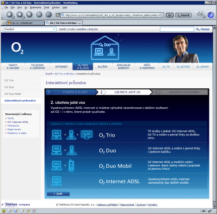 O2 - vyberte si služby - Vysokorychlostní ADSL internet, bez dal