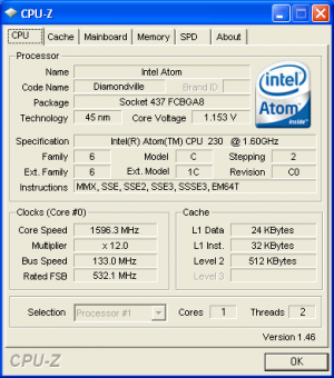 CPU-Z - CPU: Intel Atom 230