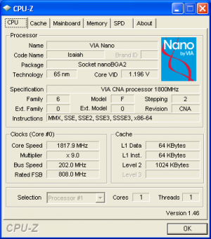 CPU-Z - CPU: VIA Nano L2100