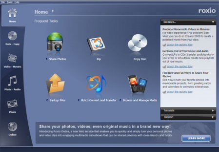 Roxio Creator 2009 - home