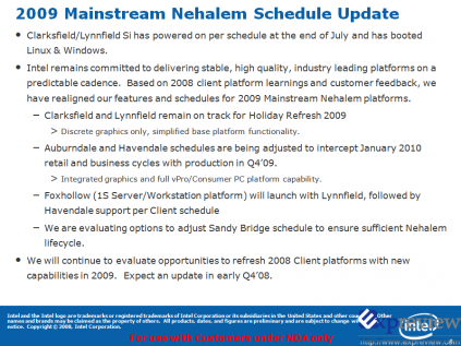 2009 Mainstream Nehalem Schedule Update