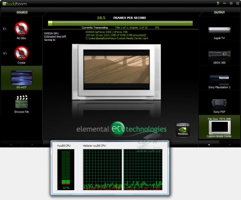 Badaboom enkodér pracuje s GeForce 9300