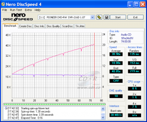 Pioneer DVR-216 - CDspeed čtení CD-DA