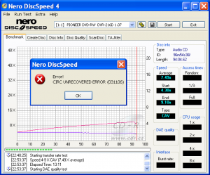 Pioneer DVR-216 - CDspeed čtení CD-DA 99 min.