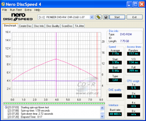 Pioneer DVR-216 - CDspeed čtení DVD-ROM DL