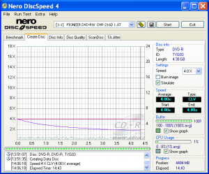 Pioneer DVR-216 - CDspeed zápis DVD-R 16×@4× simulace