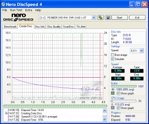 Pioneer DVR-216 - CDspeed zápis DVD-R 16×@6× simulace