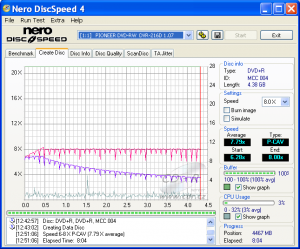 Pioneer DVR-216 - CDspeed zápis DVD+R 16×@8×