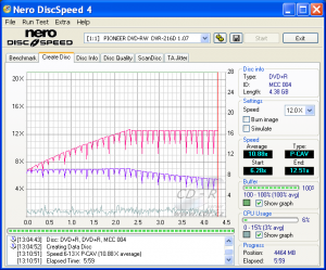 Pioneer DVR-216 - CDspeed zápis DVD+R 16×@12×