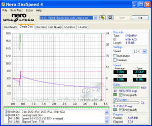 Pioneer DVR-216 - CDspeed zápis DVD+RW