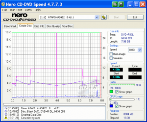 LiteOn iHAS422 - CDspeed zápis DVD+R DL Verbatim 8×