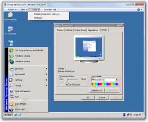 Windows XP Mode - Integration Features zapnuto