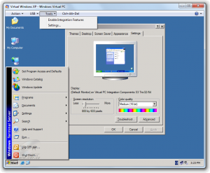 Windows XP Mode - Integration Features vypnuto