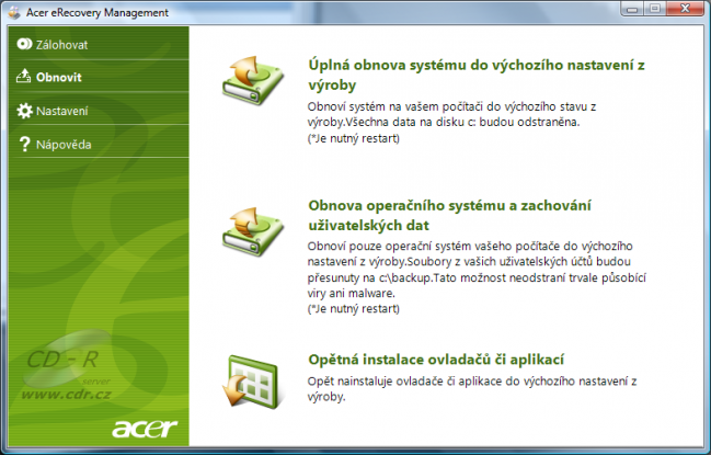 Acer Aspire 5810T Timeline: Acer eRecovery 