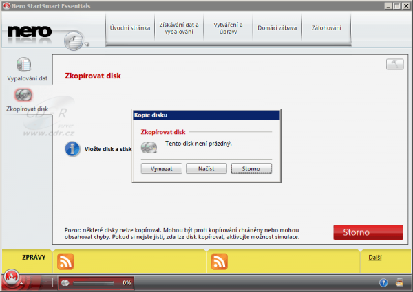 Nero 9 Free - Nero StartSmart - Kopírování - dotaz na smazání přepisovatelného disku