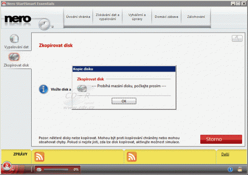 Nero 9 Free - Nero StartSmart - Kopírování - průběh zápisu