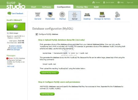 SUSE Studio - nastavení mysql