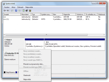 EFI: Správce disků ve Windows 7