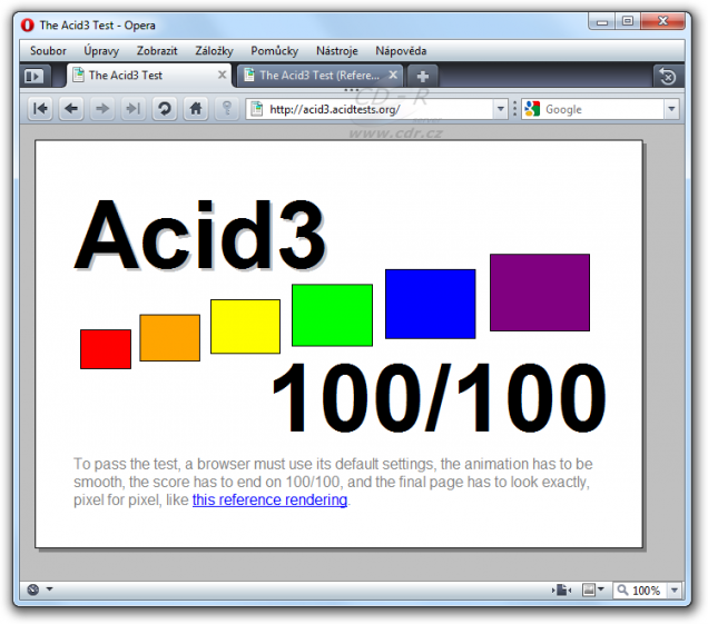 Opera 10 - Acid3 test