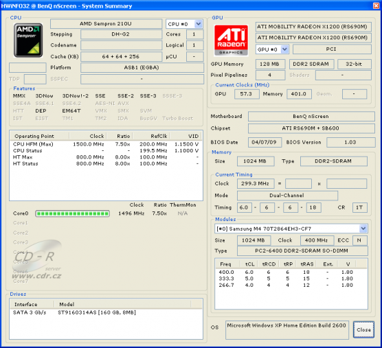 BenQ nScreen i221: HW Info 32