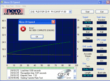 Plextor PX-S2410TU CDspeed data 99 minut