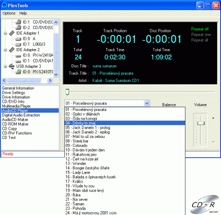 Plextor PX-S2410TU CD-Text v PlexTools