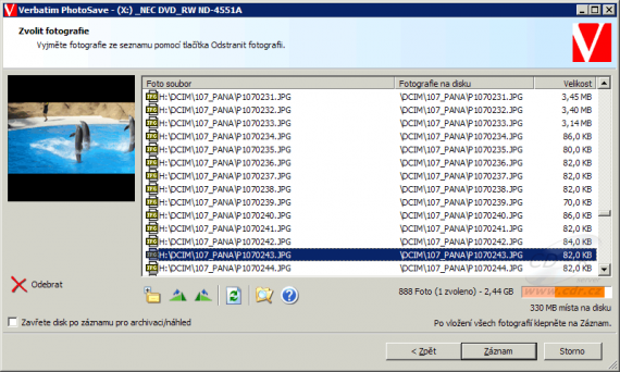 Verbatim PhotoSave DVD: Vybrané fotky z paměťové karty