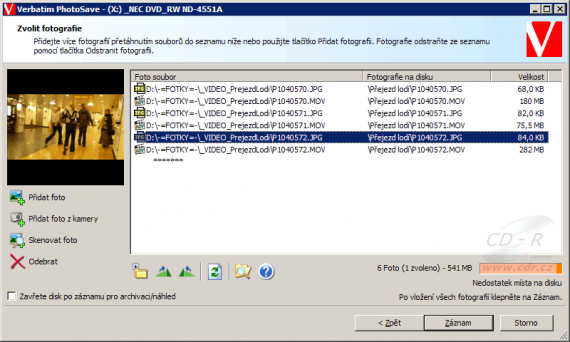 Verbatim PhotoSave DVD: Vybrané fotky přesahují zbývající místo