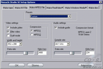 Pinnacle Studio 8 Nastavení pro MPEG